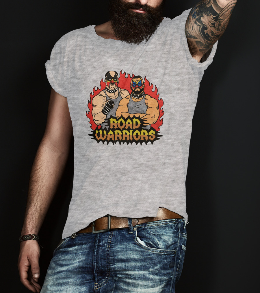 Road Warriors Homage Merch Wrestlers In Flame Background T-Shirt