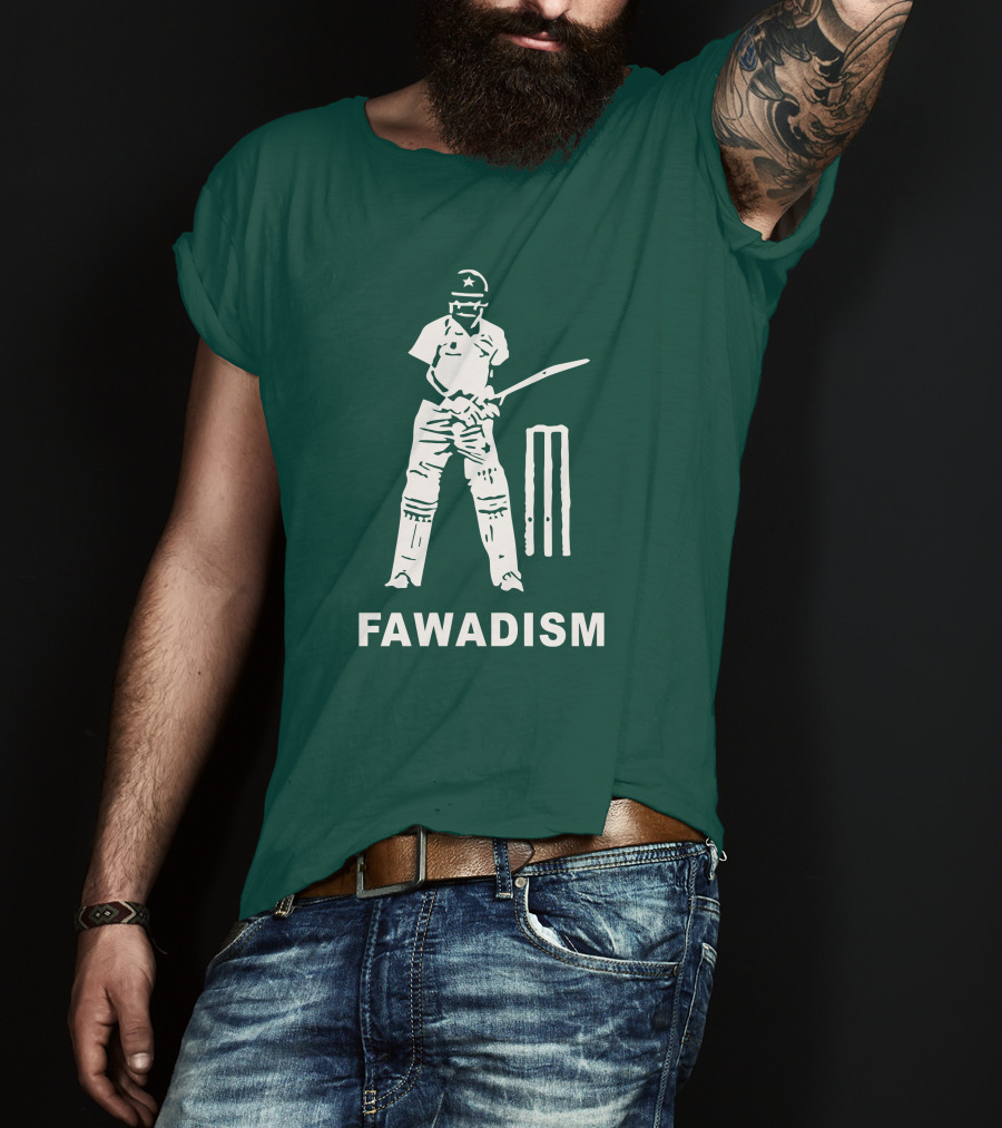 Cricketer Fawadism With Batting Icon And Star Cap T-Shirt