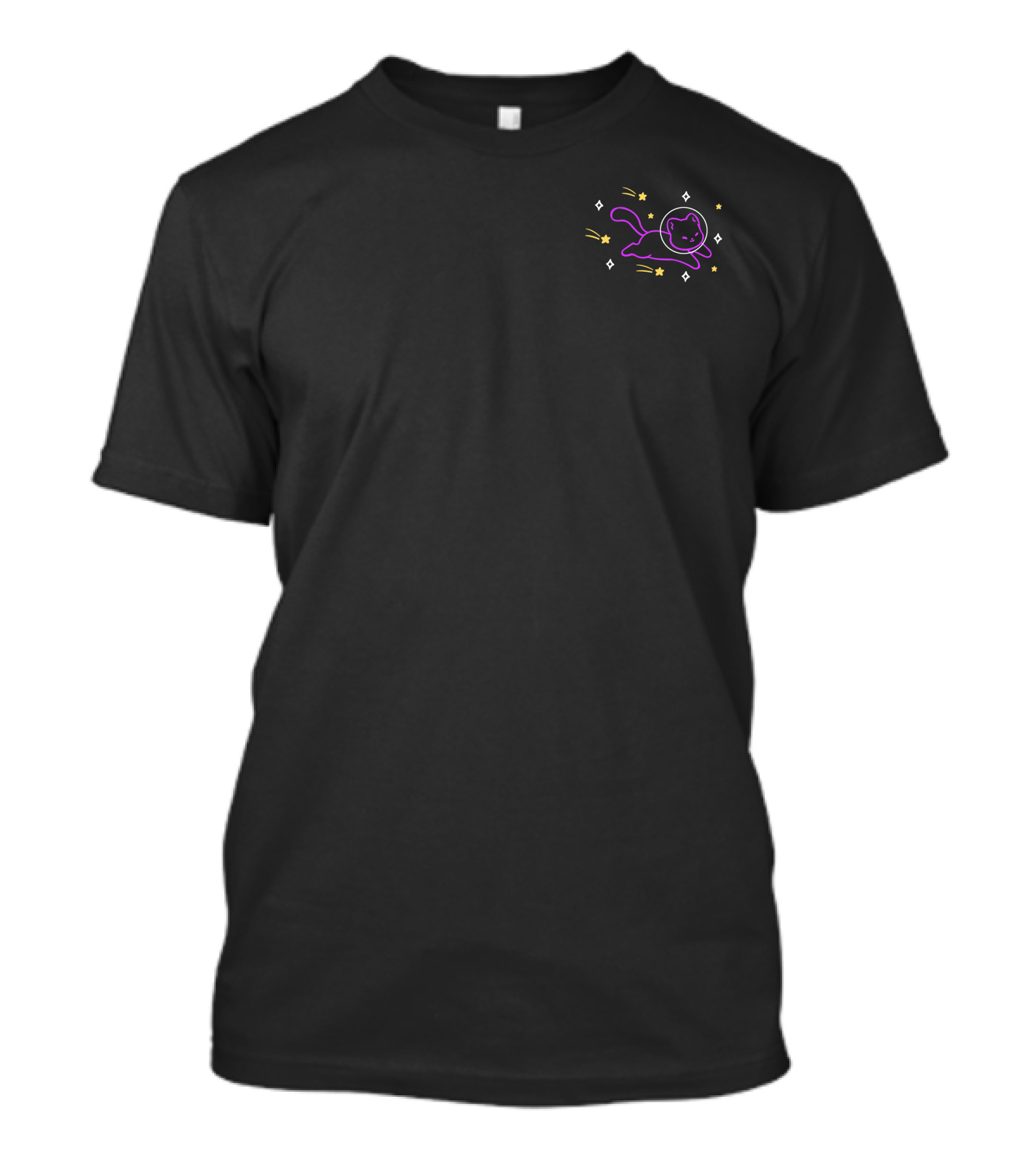 Helloapparel Purple Space Cat With Shooting Stars And Cosmic Elements T-Shirt
