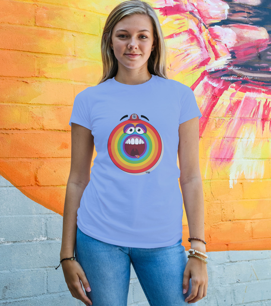 Firefighter Rainbow Face With Comic Mouth By Ernest Doty T-Shirt