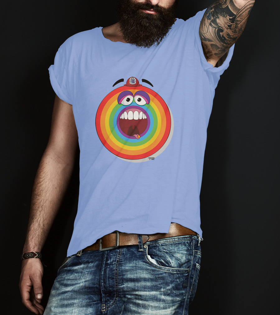 Firefighter Rainbow Face With Comic Mouth By Ernest Doty T-Shirt