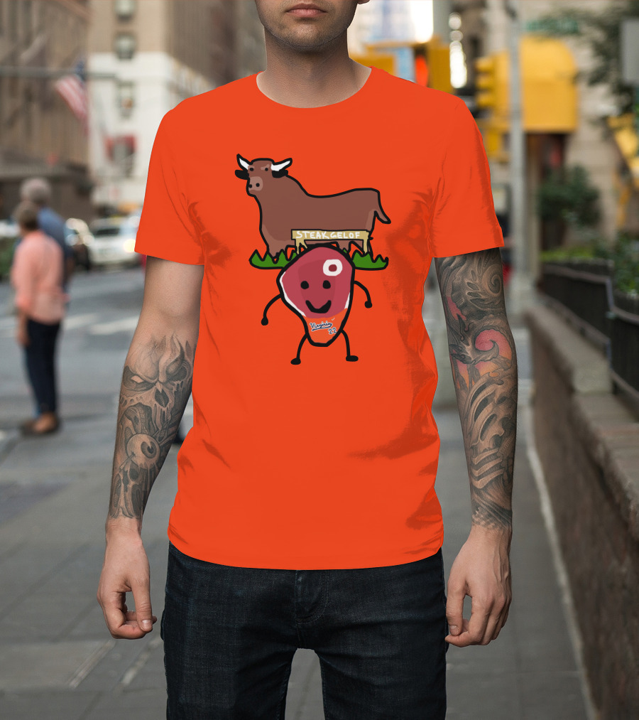 Steak Gelof Virginia 22 Cartoon Bull And Smiling Meat Character On Red T-Shirt