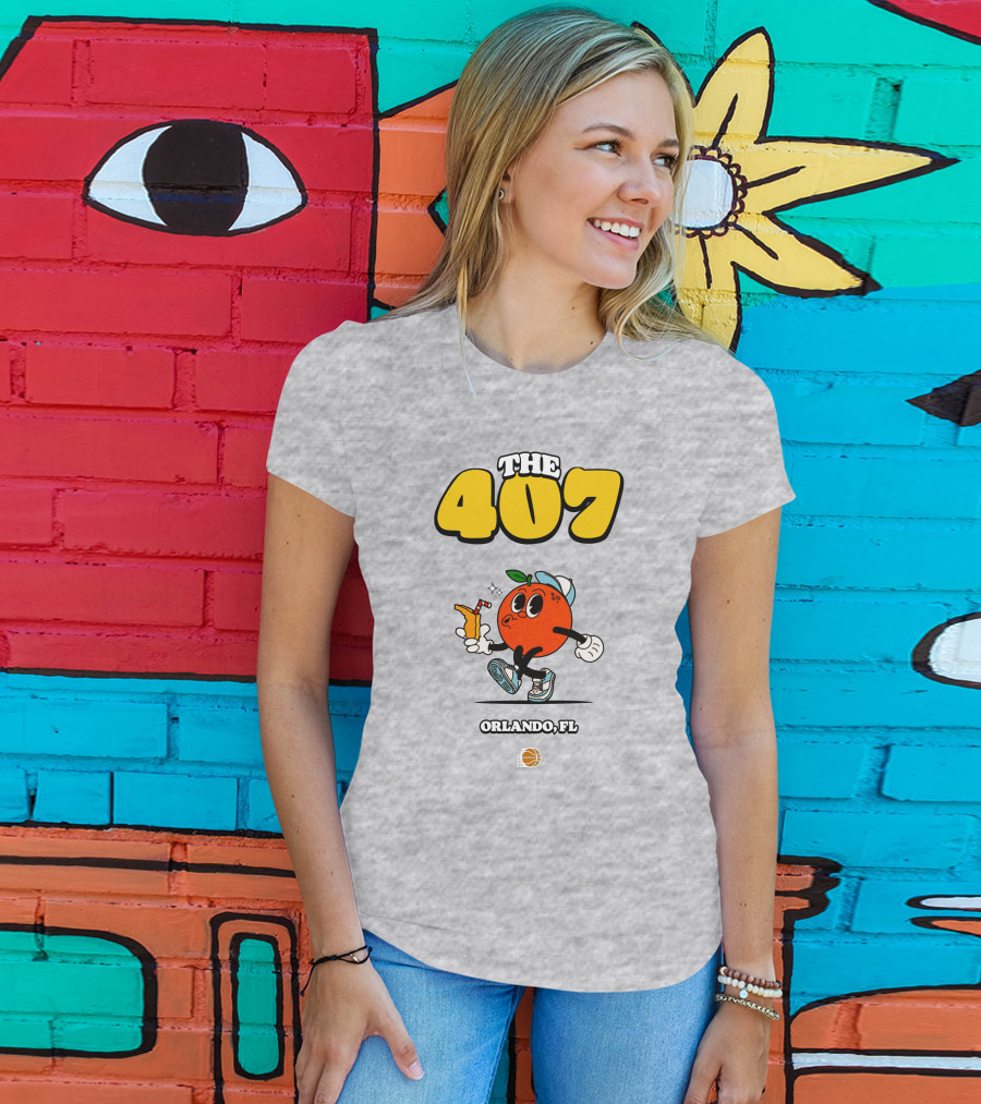 THE 407 Orlando FL Basketball Orange Character T-Shirt