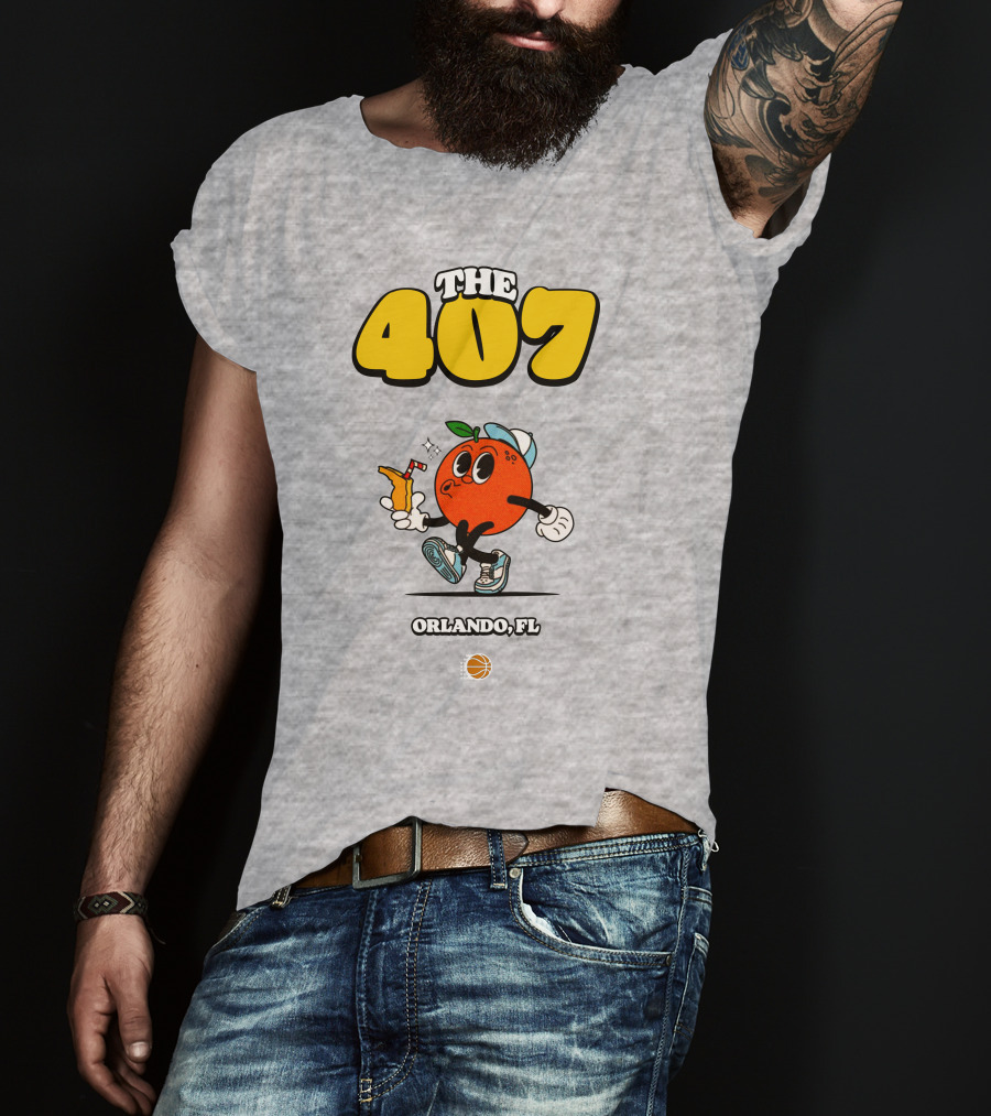 THE 407 Orlando FL Basketball Orange Character T-Shirt