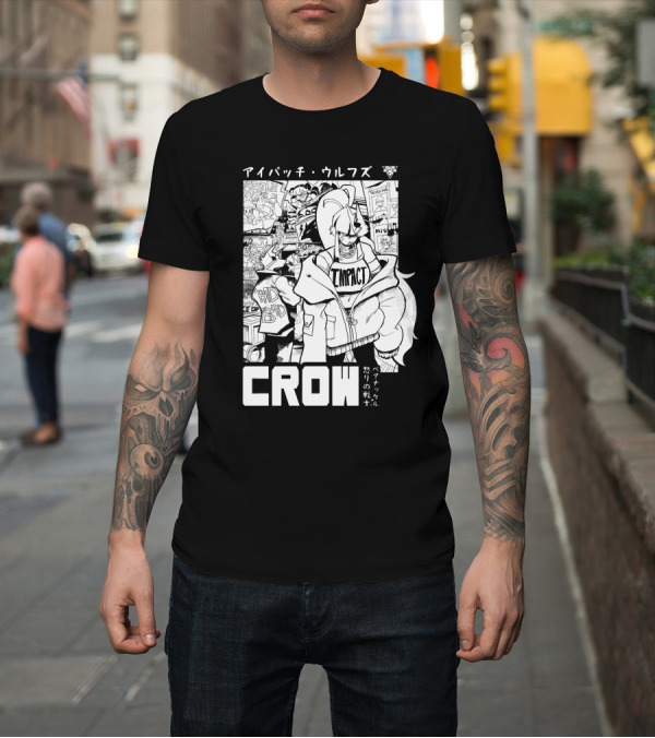 Shirt: CROW Impact Eyepatch Wolf Wrestle Comics Bad Boy Anger Warrior Japan Text T-Shirt CROW Impact Eyepatch Wolf Wrestle Comics Bad Boy Anger Warrior Japan Text T-Shirt