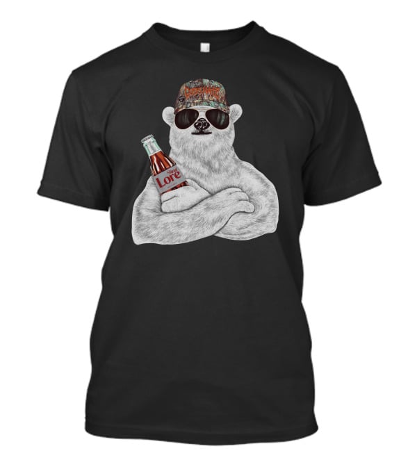 Polar Bear Gods Hate Hard Lore Camo Hat Sunglasses Holding Bottle T-Shirt