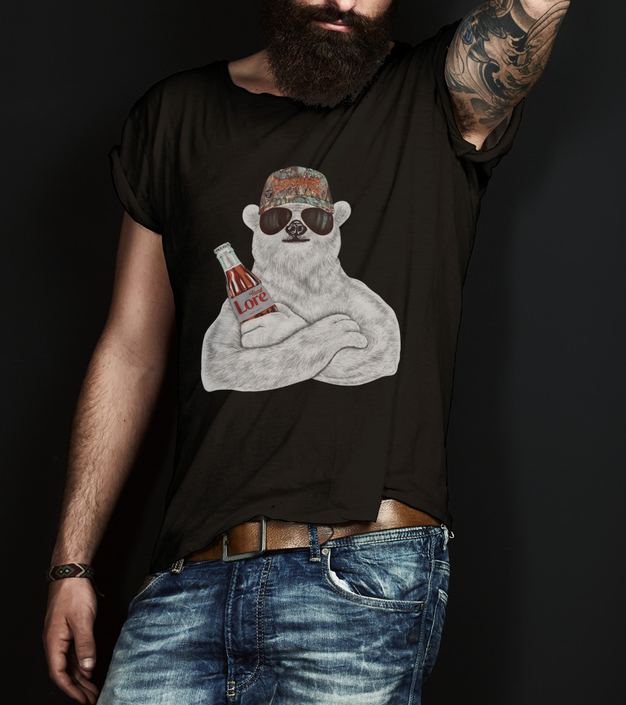 Polar Bear Gods Hate Hard Lore Camo Hat Sunglasses Holding Bottle T-Shirt