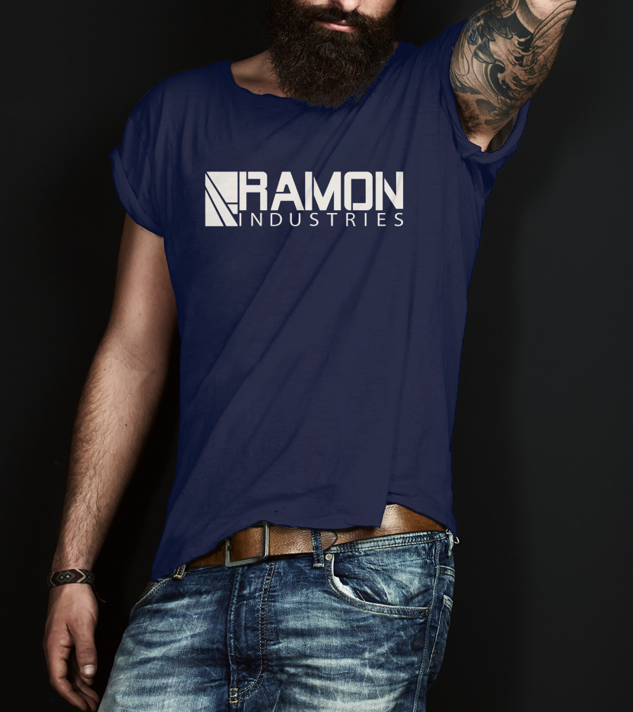RAMON INDUSTRIES Logo Navy Blue Background T-Shirt