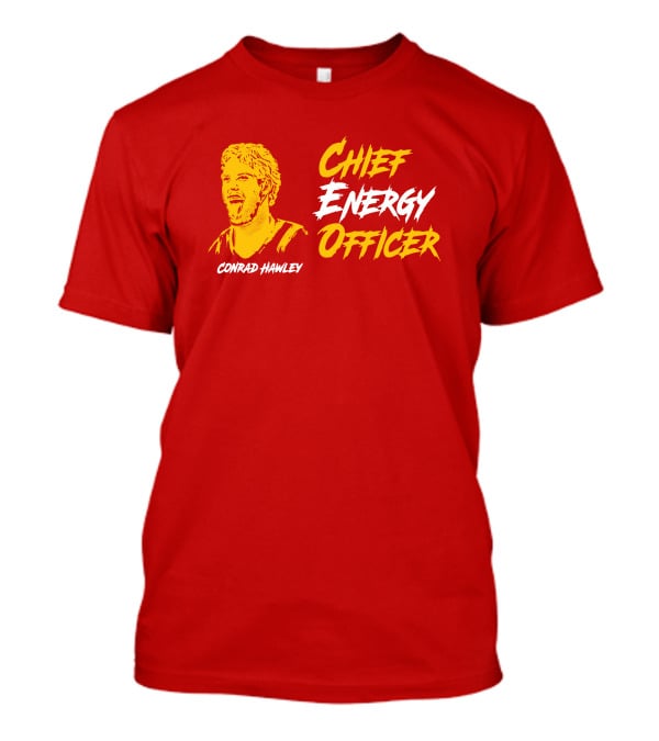 Conrad Hawley Chief Energy Officer Enthusiastic Portrait In Bold Yellow And White Text T-Shirt