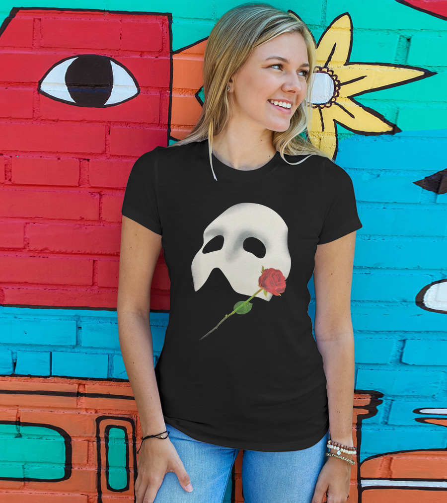 The Phantom Of The Opera 1988 Mask And Red Rose Iconography T-Shirt