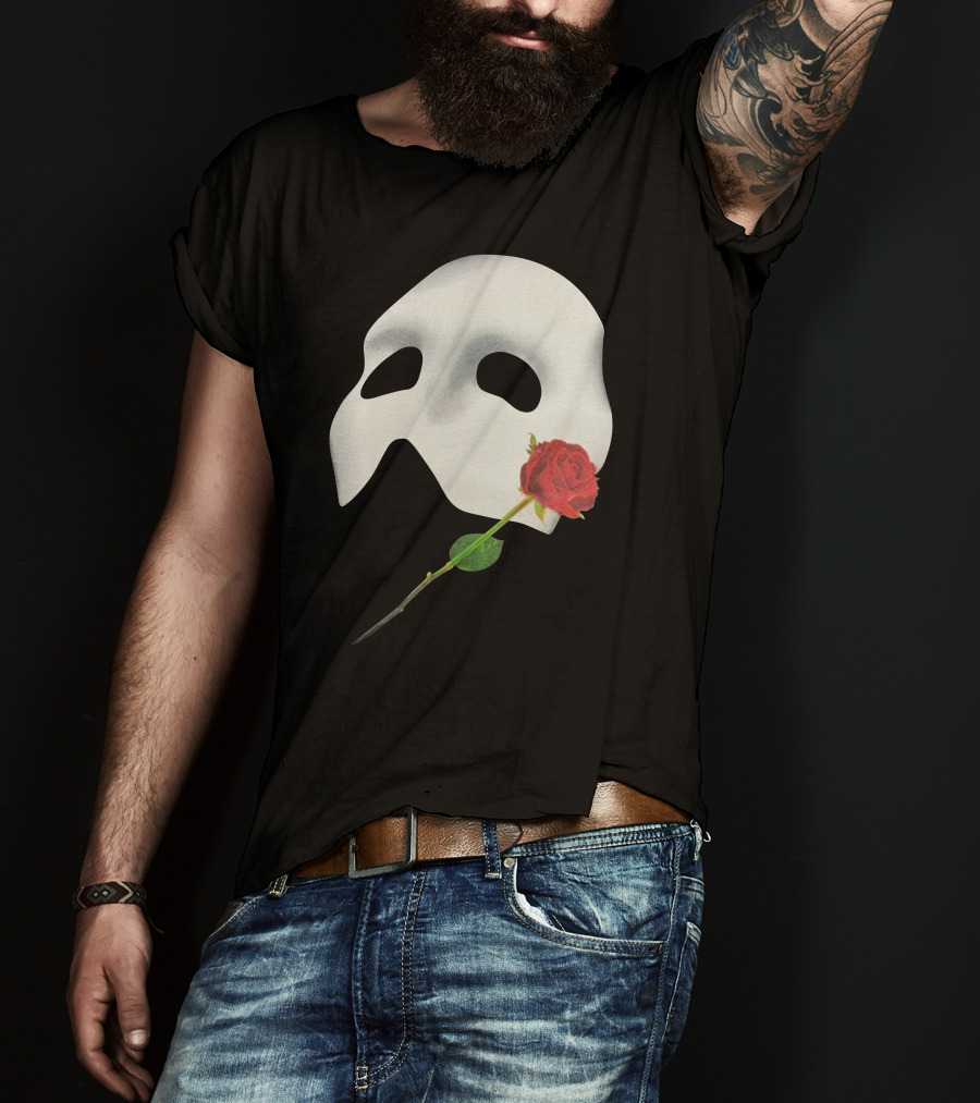 The Phantom Of The Opera 1988 Mask And Red Rose Iconography T-Shirt