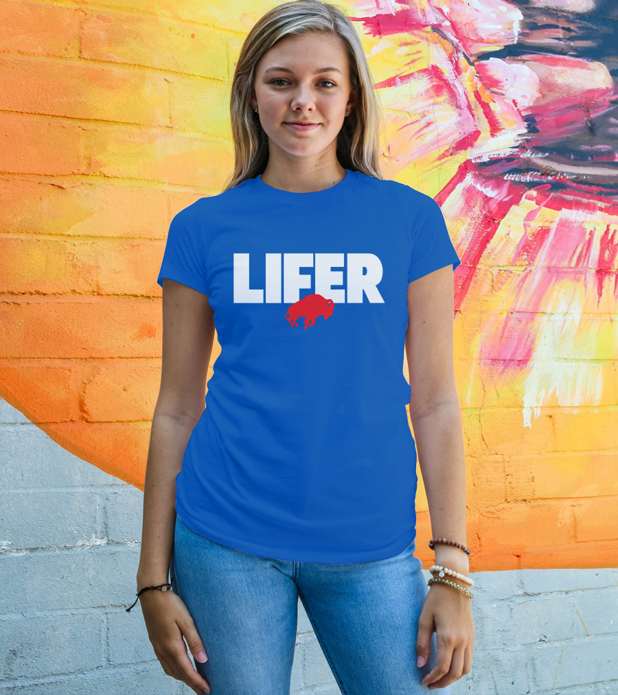 Lifer Buffalo Silhouette Blue Background T-Shirt