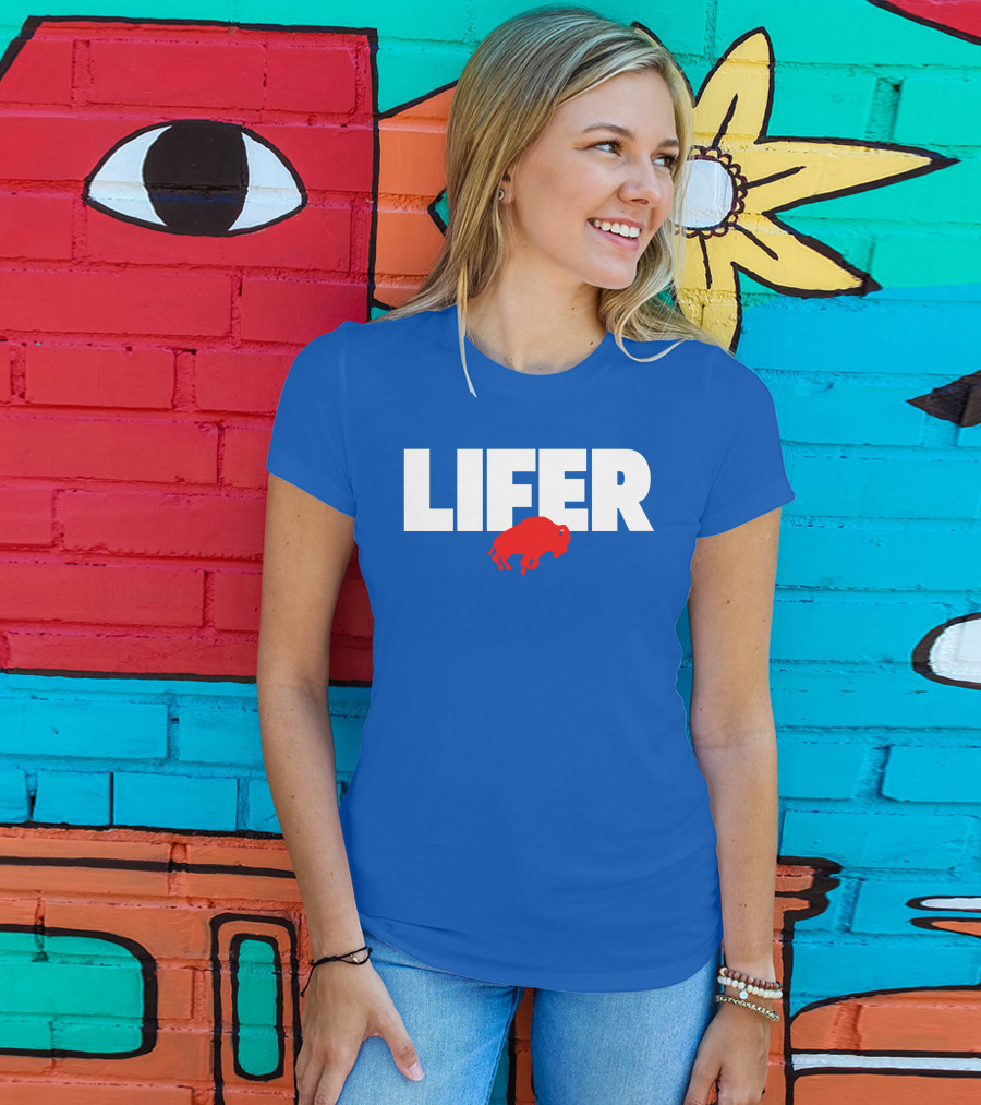 Lifer Buffalo Silhouette Blue Background T-Shirt
