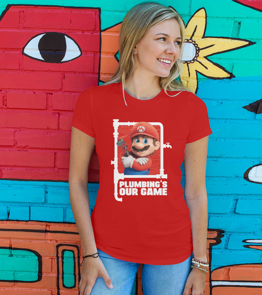 Mario Plumbing's Our Game Plumber's Iconic Red Outfit And Wrench T-Shirt