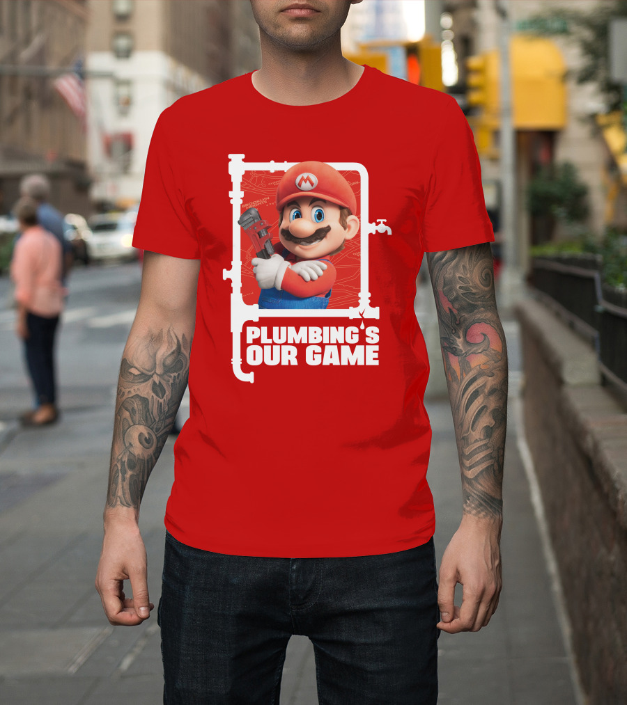 Mario Plumbing's Our Game Plumber's Iconic Red Outfit And Wrench T-Shirt