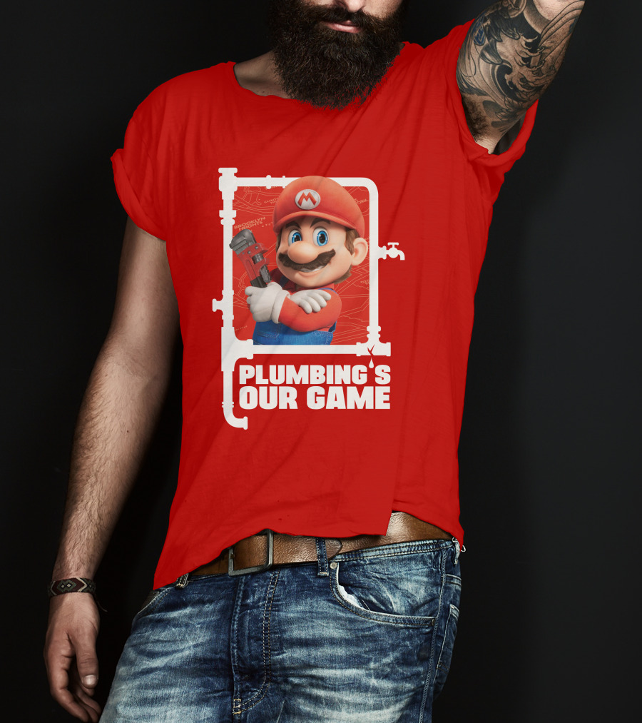 Mario Plumbing's Our Game Plumber's Iconic Red Outfit And Wrench T-Shirt