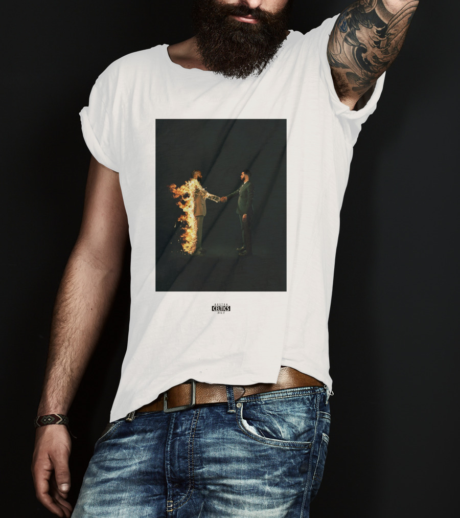 Boston Celtics 18/19 Jayson Tatum Jaylen Brown Handshake Fire T-Shirt