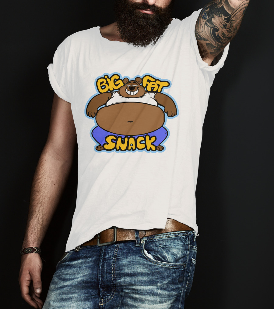 Big Fat Snack Bear Grinning In White Tank And Blue Pants T-Shirt