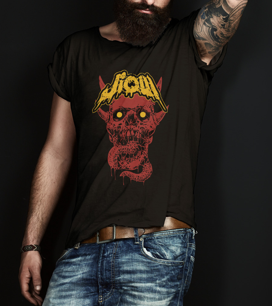 Jiqui Demon Music Merch Skull Demon With Yellow Lettering T-Shirt