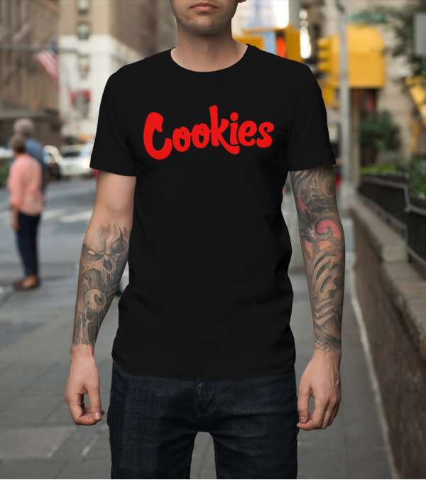 Shirt: Matt Price Wears Cookies Text in Red T-Shirt Matt Price Wears Cookies Text in Red T-Shirt