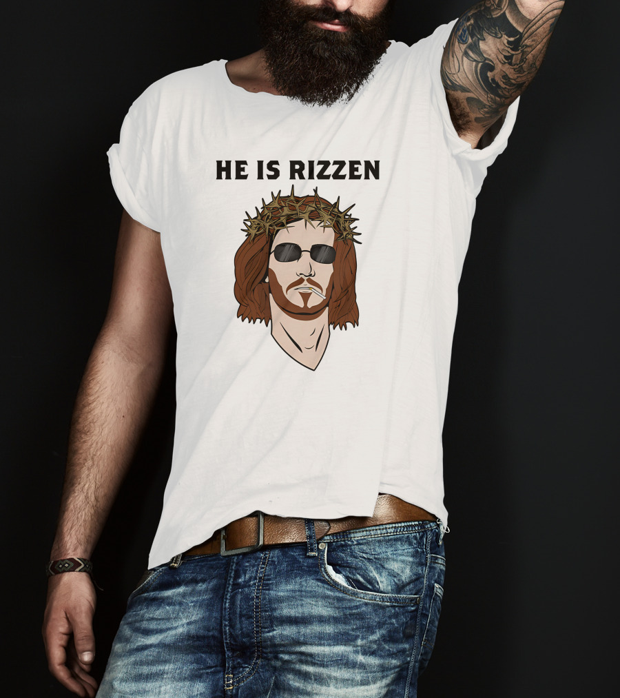 Shithead Steve Merch He Is Rizzen Jesus Crown Of Thorns Sunglasses Smoking T-Shirt