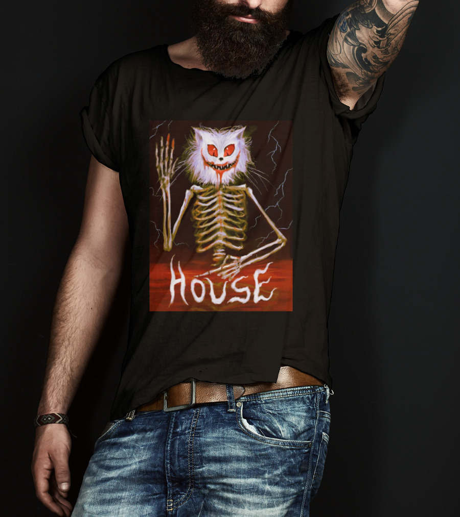 House Skeleton Cat Spirit With Lightning T-Shirt