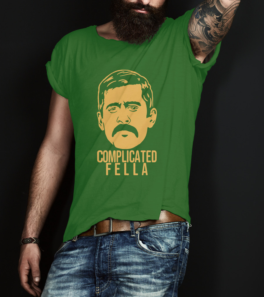 Complicated Fella Graphic With Mustache On Green Background T-Shirt