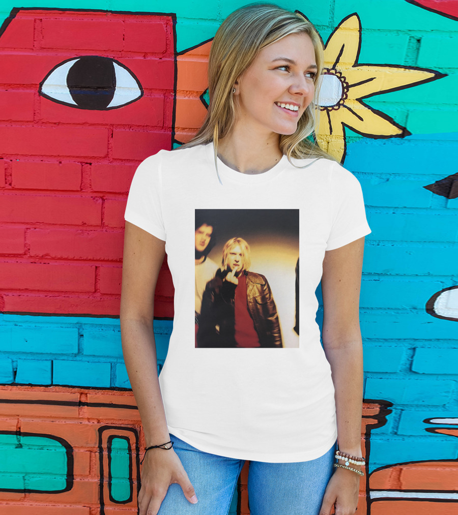 Kurt Cobain Leather Jacket Red Sweater Iconic Image T-Shirt