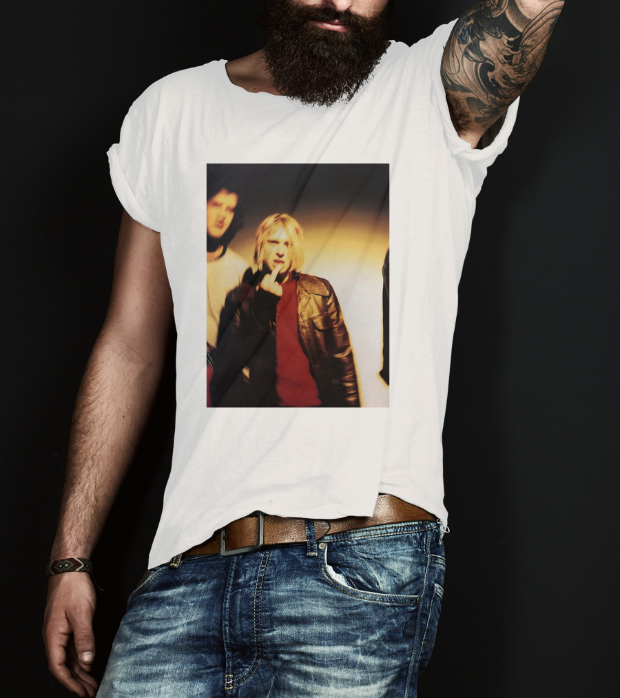 Kurt Cobain Leather Jacket Red Sweater Iconic Image T-Shirt