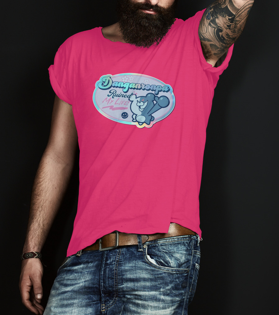 Danganronpa Ruined My Life Monokuma Smiley Pink Flowers T-Shirt