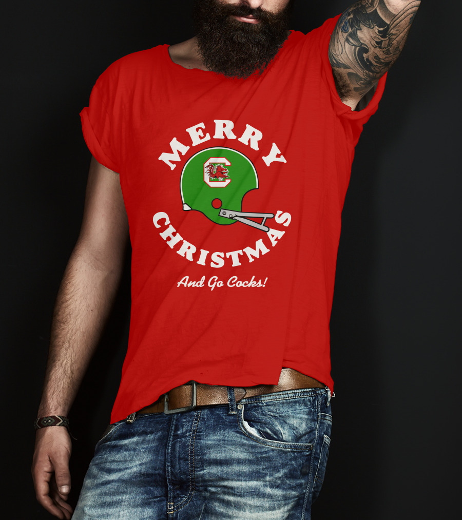 Merry Christmas And Go Cocks Football Helmet T-Shirt