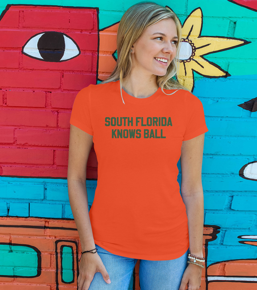 South Florida Knows Ball Bold Green Text On Orange T-Shirt