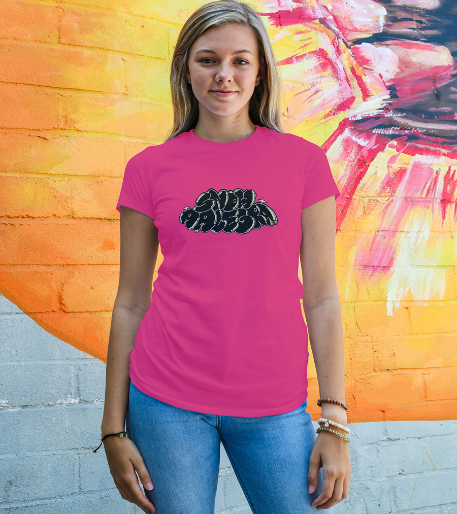 Snoh Aalegra Bold Bubble Lettering On Bright Pink Background T-Shirt