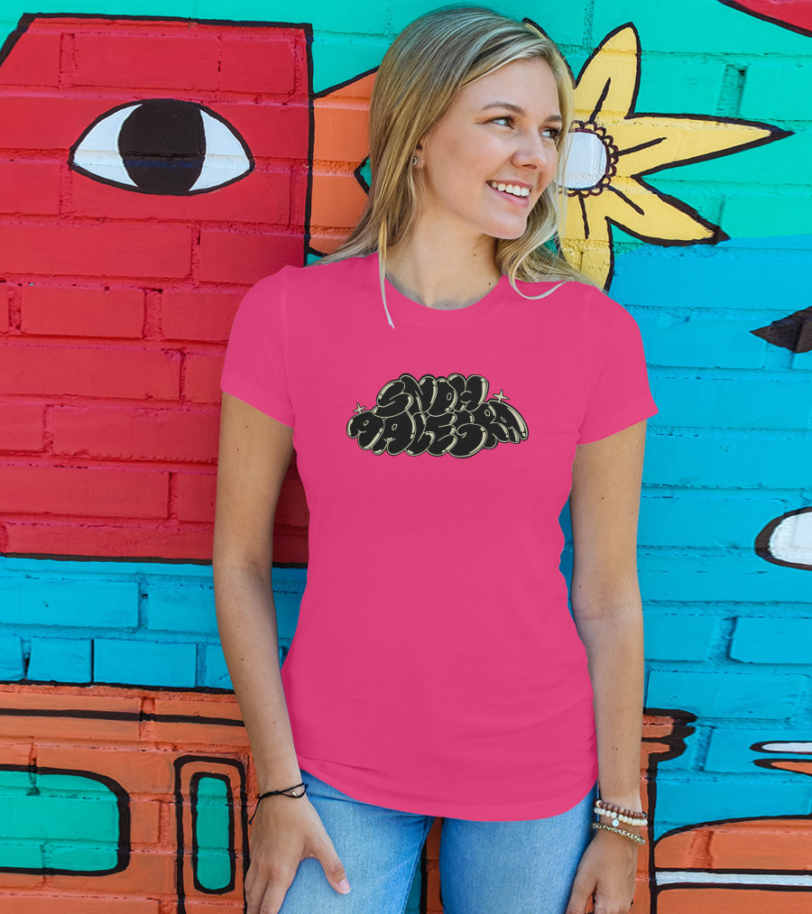 Snoh Aalegra Bold Bubble Lettering On Bright Pink Background T-Shirt