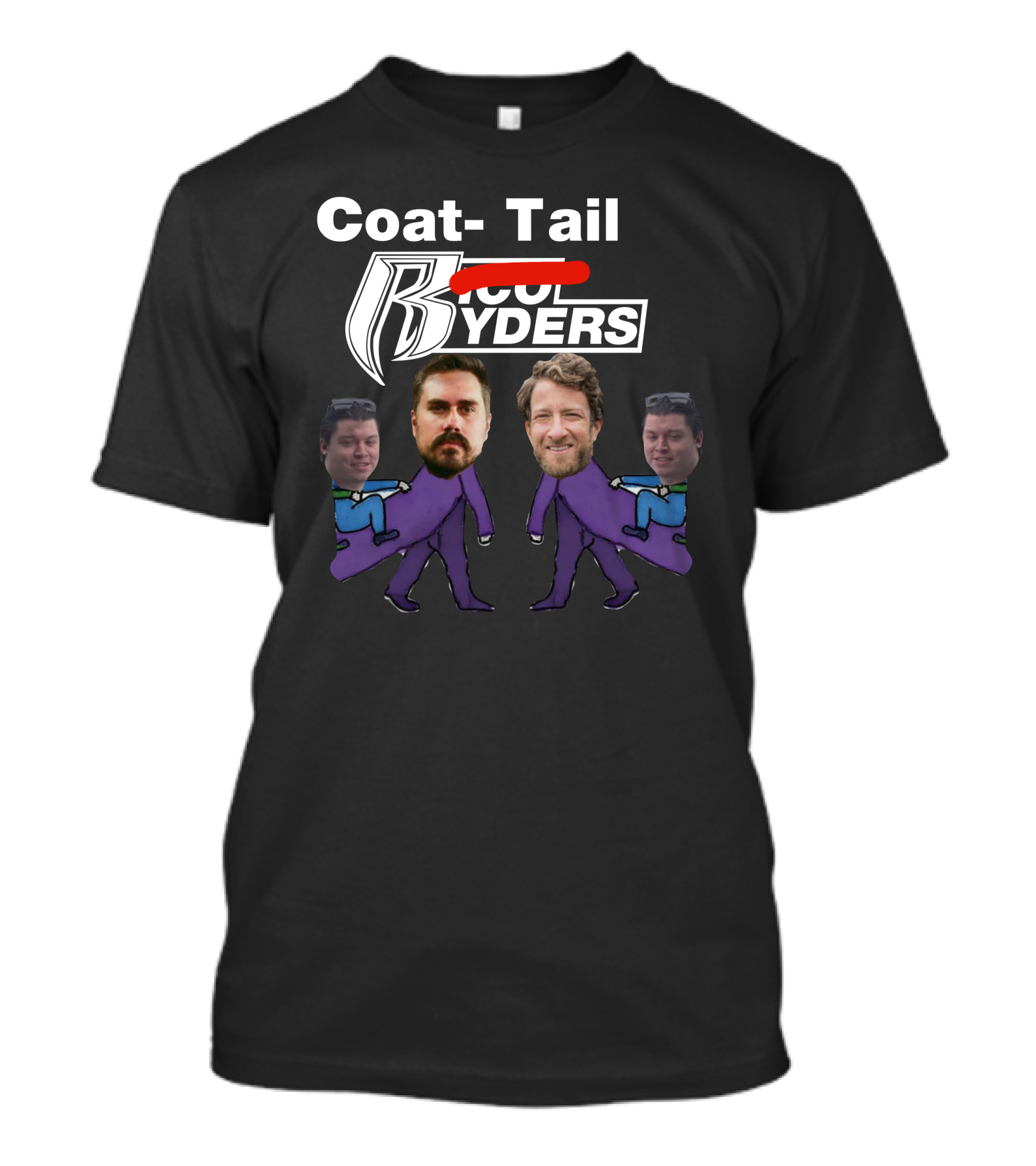 Coat-Tail Rico Ryders Featuring Rico Bosco Big Cat And Stool Characters T-Shirt