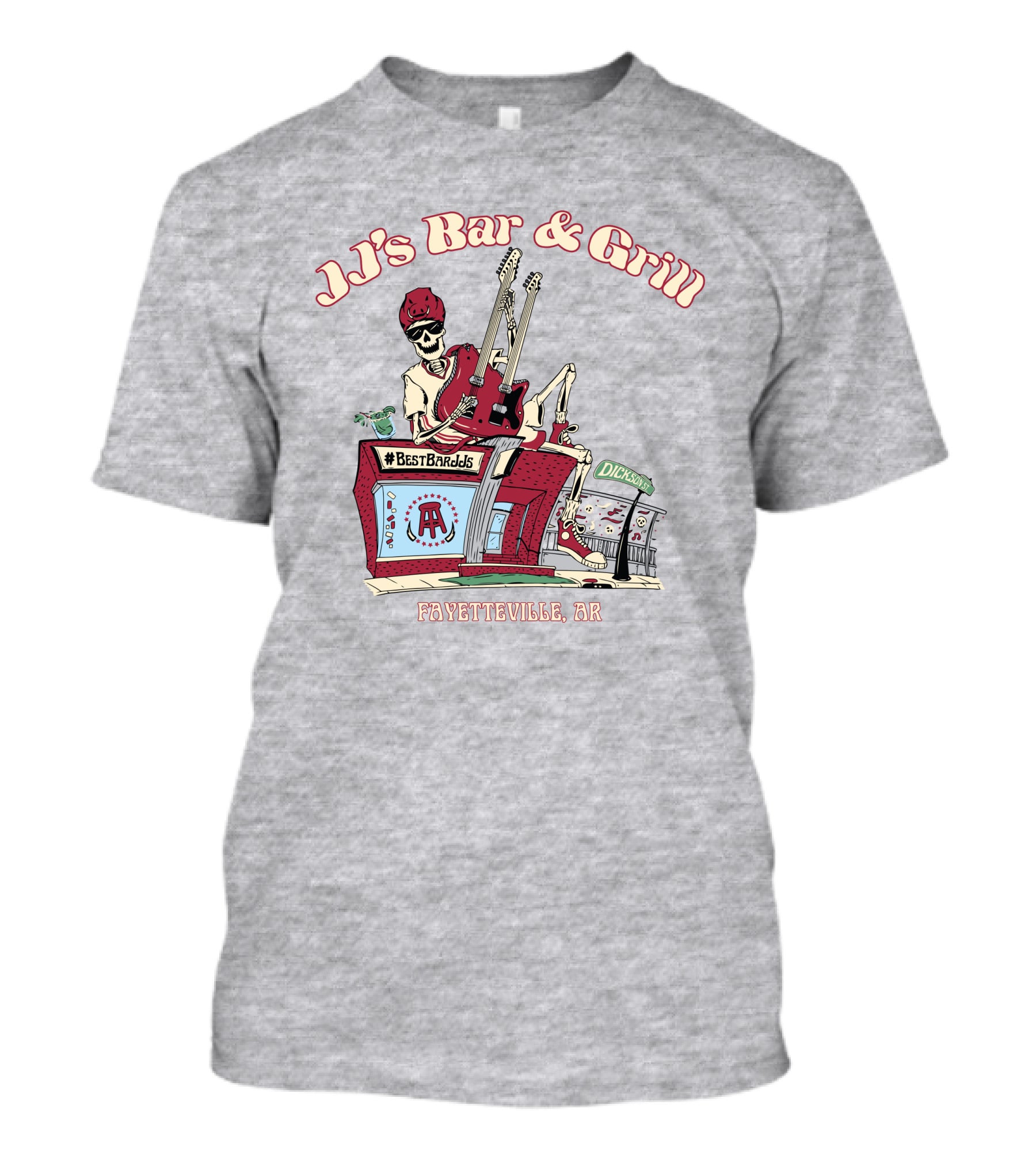 JJ's Bar And Grill Fayetteville AR Best Barstools Skeleton Playing Guitar T-Shirt