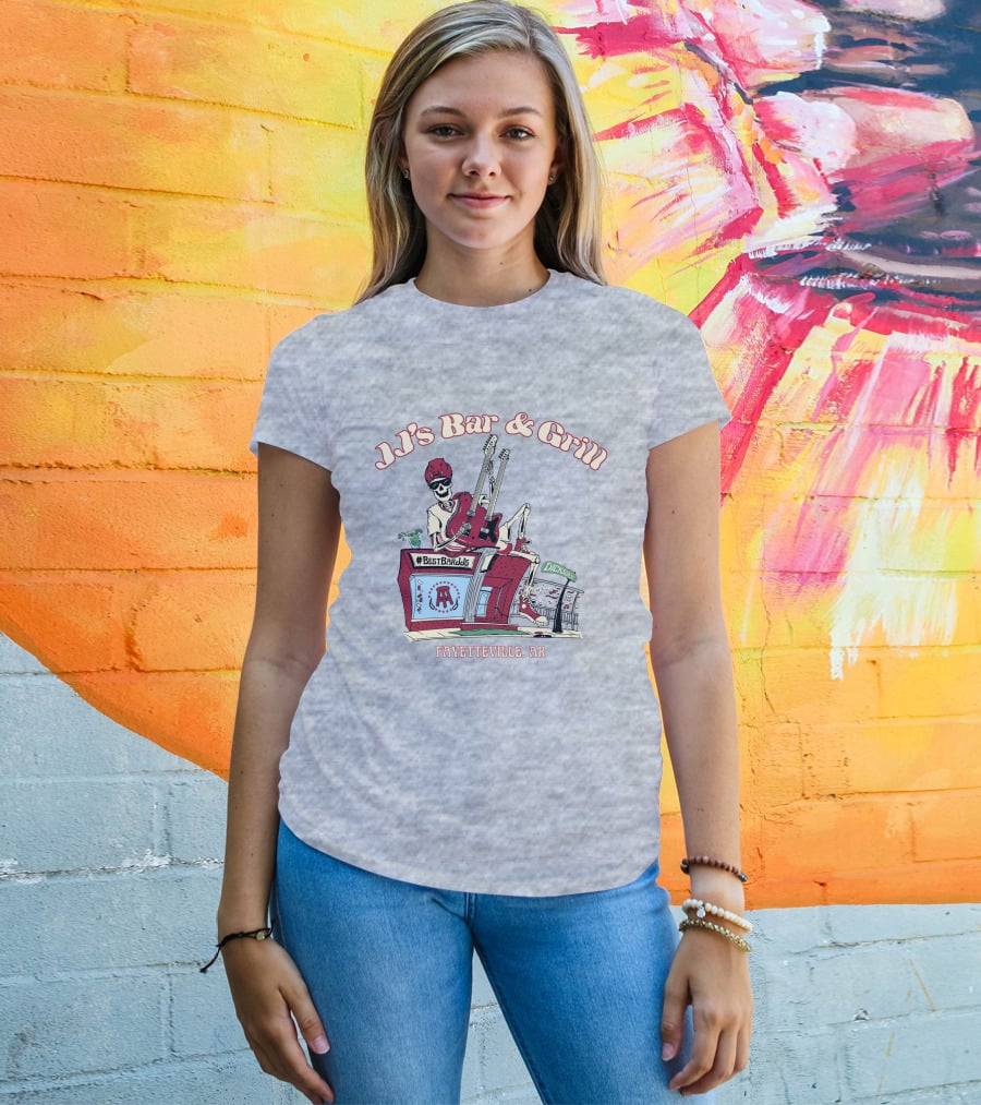 JJ's Bar And Grill Fayetteville AR Best Barstools Skeleton Playing Guitar T-Shirt