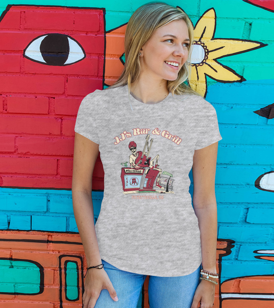 JJ's Bar And Grill Fayetteville AR Best Barstools Skeleton Playing Guitar T-Shirt