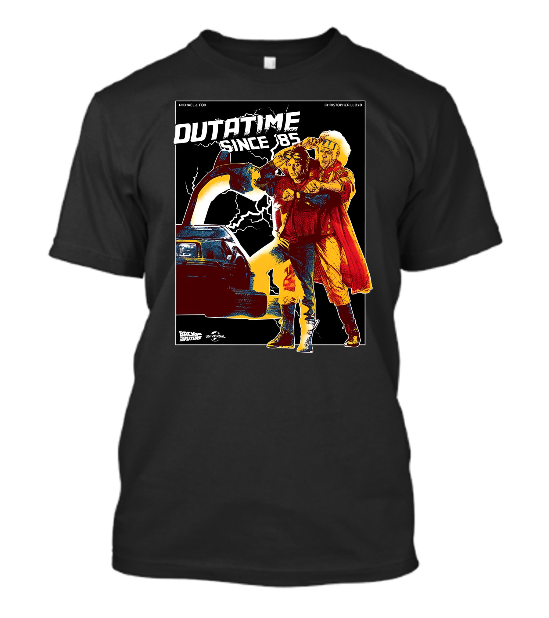 Back To The Future DMC-12 DeLorean Outatime Since '85 Michael J. Fox Christopher Lloyd Universal T-Shirt