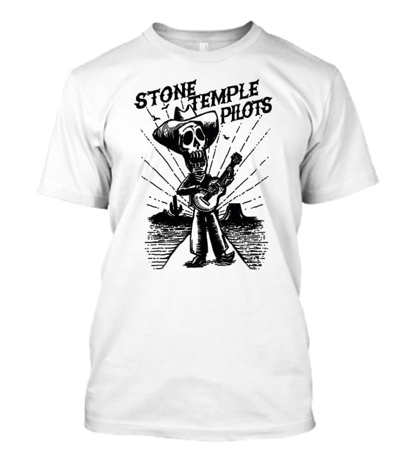 STONE TEMPLE PILOTS Skeleton Cowboy Playing Guitar Desert Scene T-Shirt