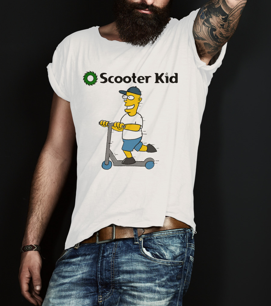 Scooter Kid Cartoon Character Riding Fun T-Shirt