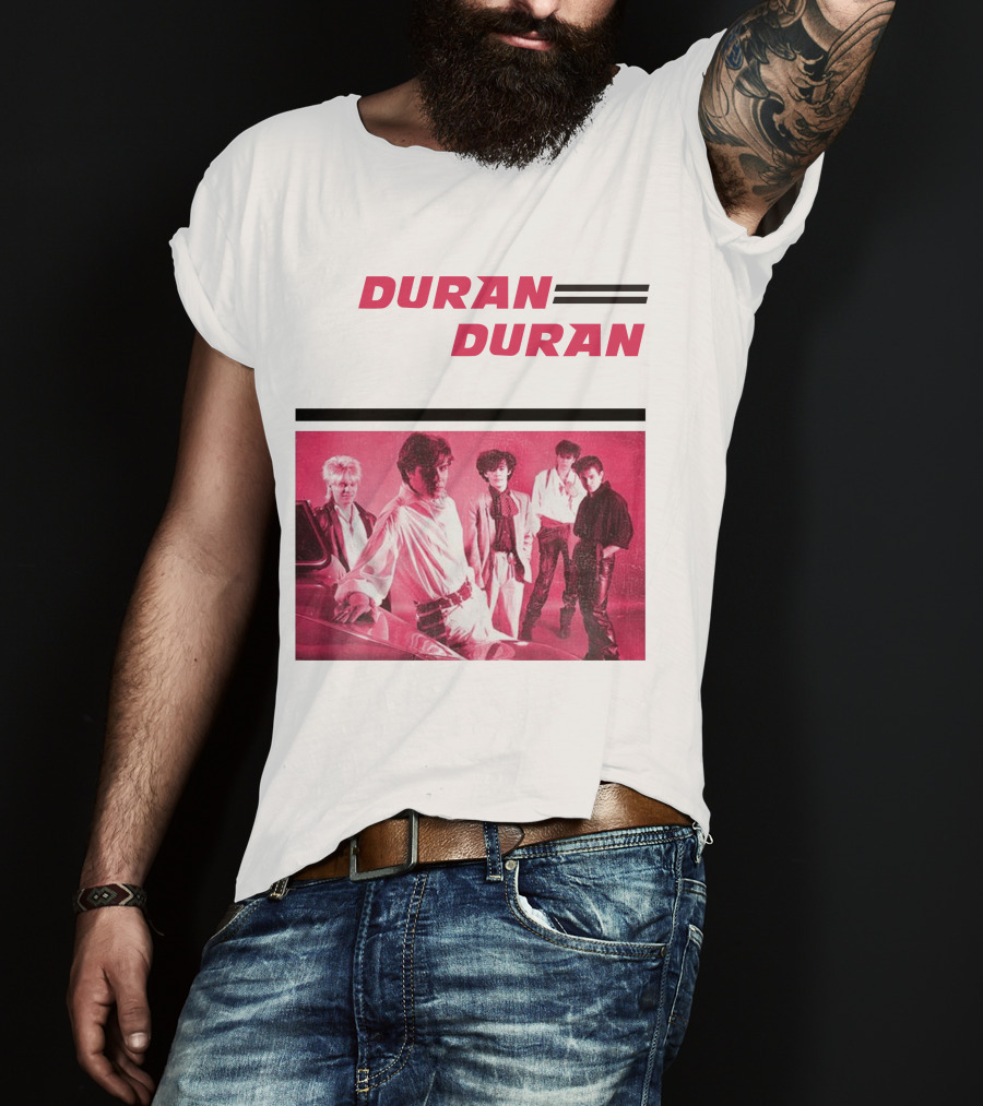 Duran Duran Band Photo With Stylized Logo And Pink Tone T-Shirt