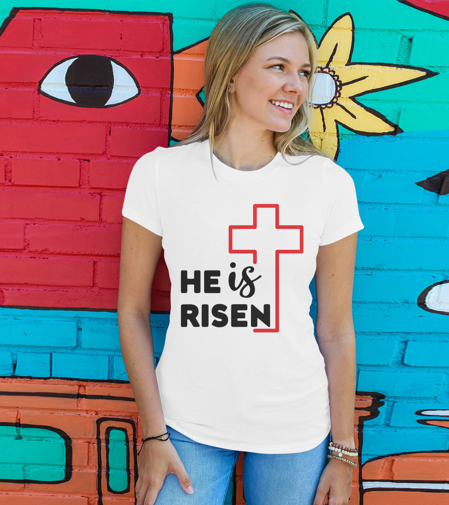 HE IS RISEN Cross Outline T-Shirt