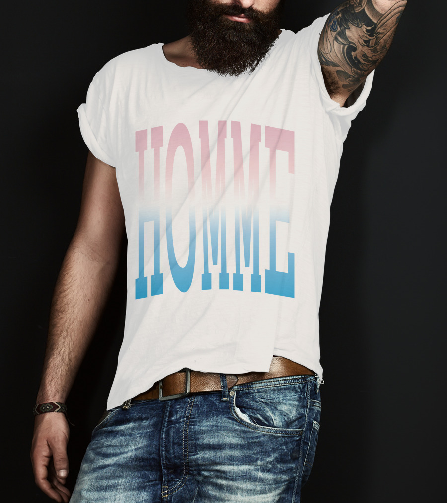 Homme Femme Pink Blue Gradient Text T-Shirt
