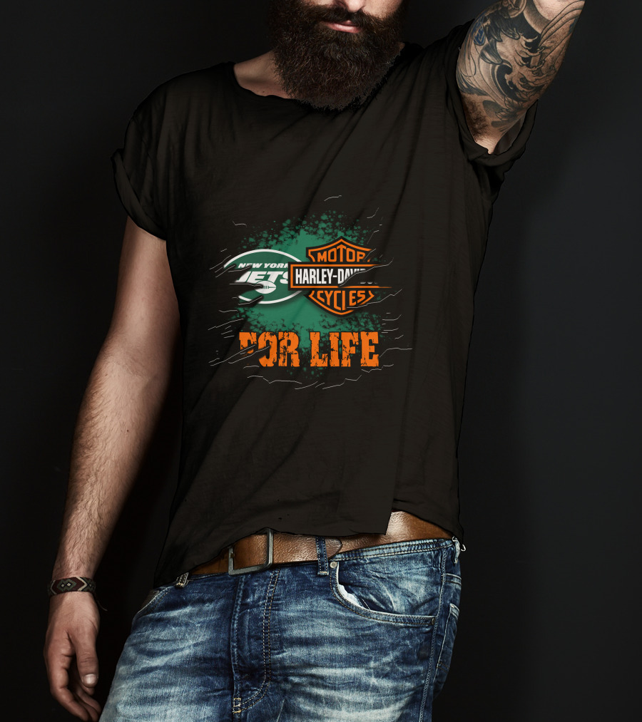 New York Jets Harley Davidson Motor Cycles For Life T-Shirt