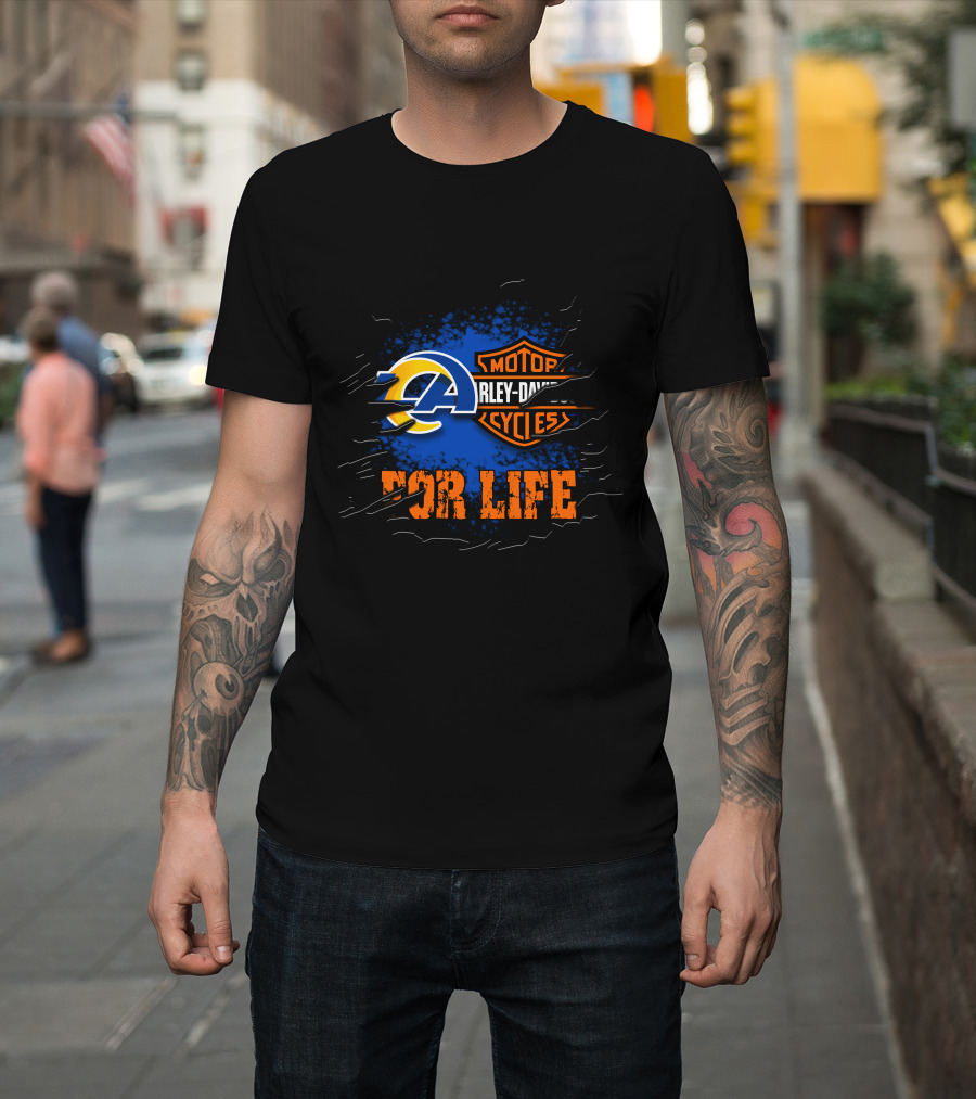 Los Angeles Rams Harley Davidson Cycles For Life T-Shirt