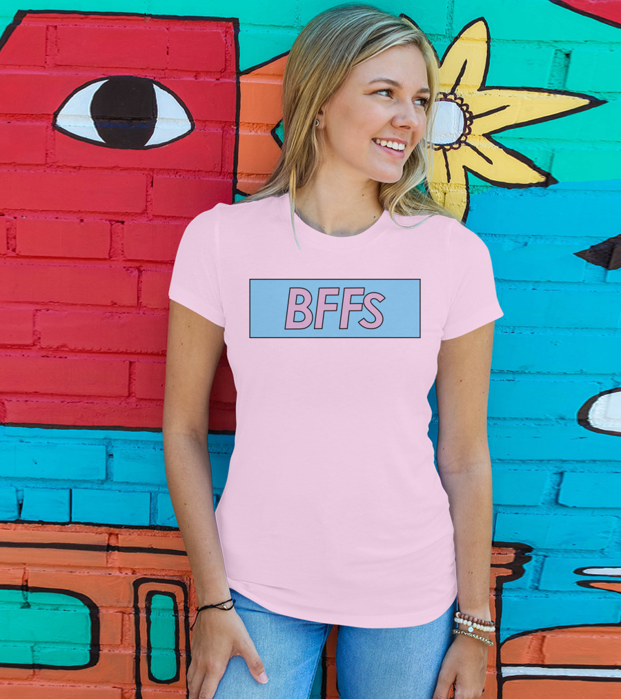 BFFs Podcast Merch Pink And Blue Block Text T-Shirt