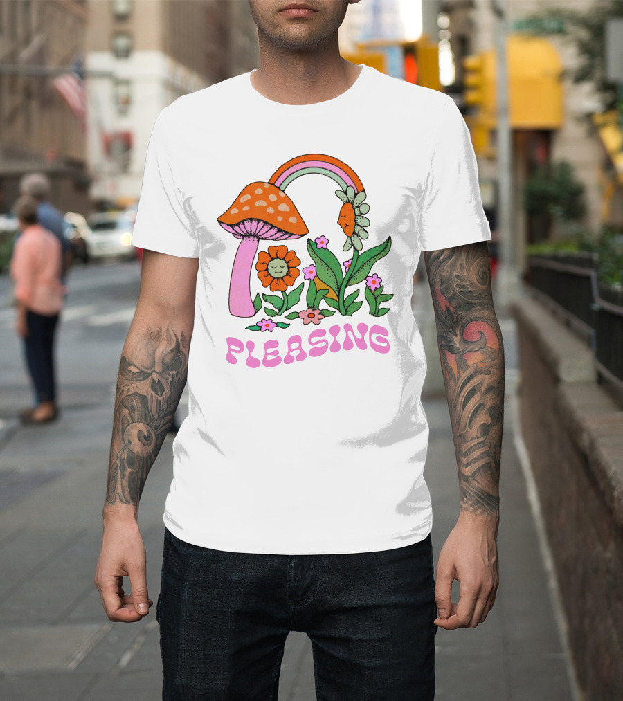 Pleasing Rainbow Mushroom And Floral T-Shirt