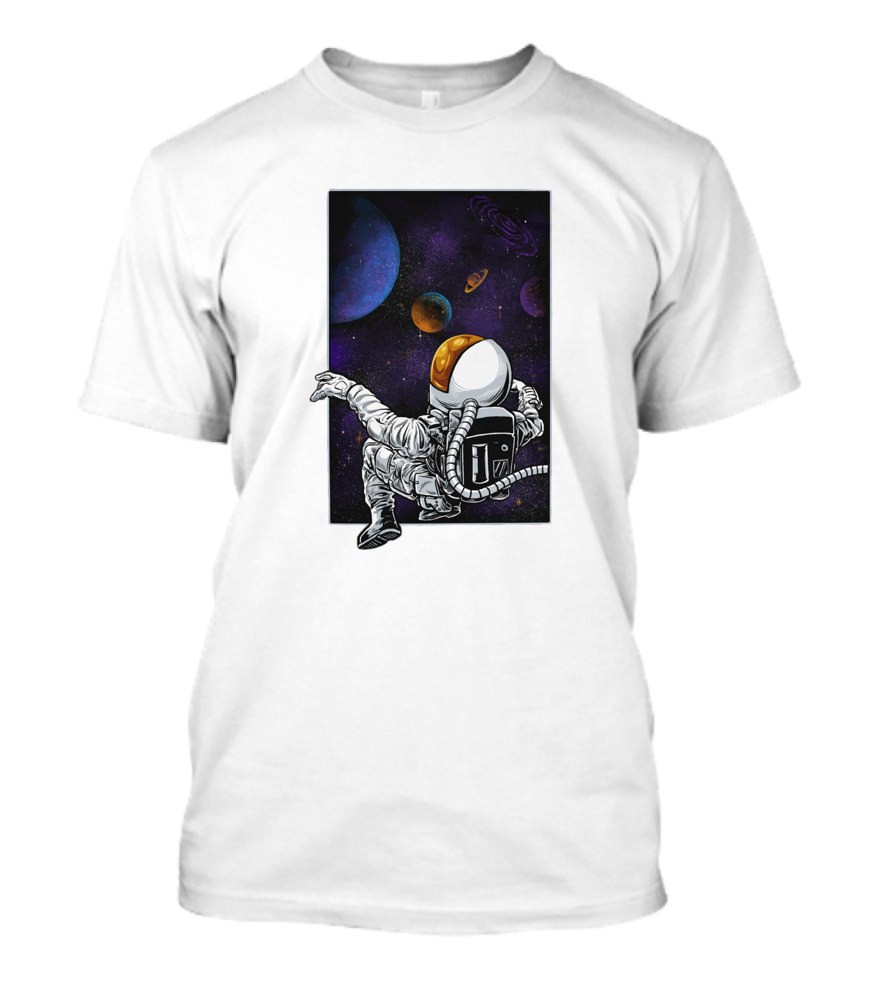 Khimyra Space Dimension Astronaut Planets Background T-Shirt