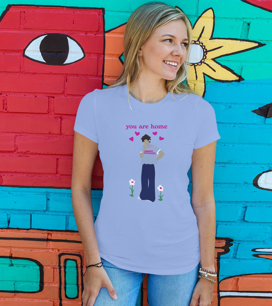You Are Home Love Heart Flowers Blue T-Shirt